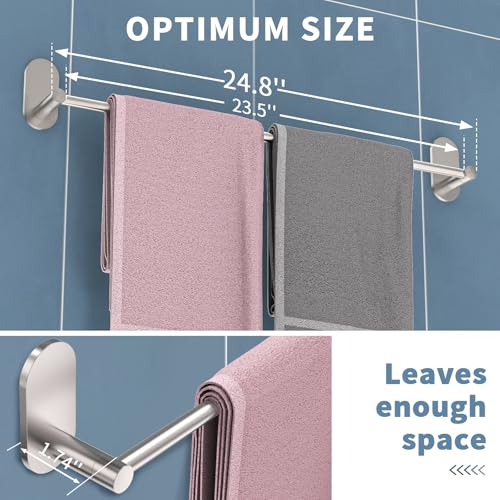Self Adhesive Towel Bar for Bathroom 24ich Stainless Steel and Zinc Alloy No Drill Towel Rack Heavy Duty Hanger Stick On Hand Towel Holder for Kitchen, Cabinet, Door, Shower, Brushed Nickel - color: Brushed Nickel