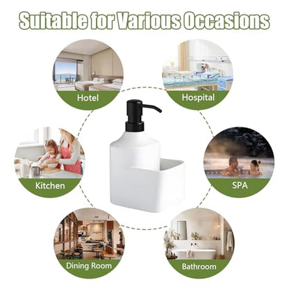 Gets Soap Dispenser White Ceramic Pump Bottle with Storage Holder | Countertop Liquid Hand Wash Bottle with Organizer Tray for Bathroom, Kitchen, Refillable Modern Dispenser for Vanity Sink - size: White With Sponge Holder