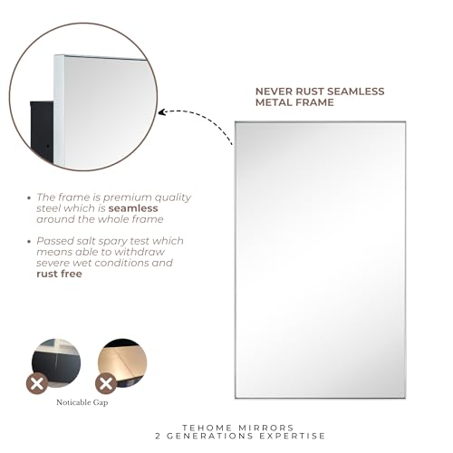 TEHOME Recessed Mount 16x26'' Squared Rectangle Silver Bathroom Medicine Cabinet with Mirror Silver Metal Framed Rectanglular Medicine Cabinet 2 Adjustable Glass Shelves - color: Sliver