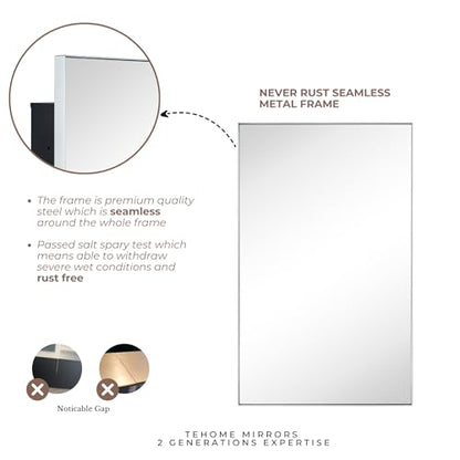 TEHOME Recessed Mount 16x26'' Squared Rectangle Silver Bathroom Medicine Cabinet with Mirror Silver Metal Framed Rectanglular Medicine Cabinet 2 Adjustable Glass Shelves - color: Sliver