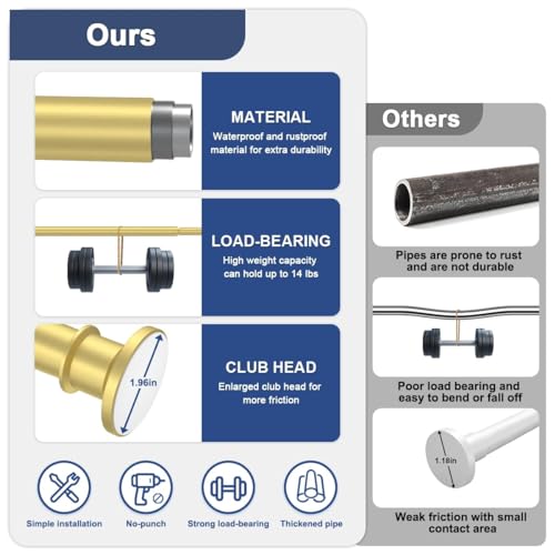 Gold Tension Rod 18-32 Inch, No Drill Spring Rod | Adjustable Stainless Steel Rod, No Drilling Required, Ideal For Closets And Small Windows - color: Gold