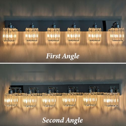 Brushed Chrome Crystal Bathroom Vanity Light, 6-Light Modern Bathroom Lighting Fixtures Over Mirror,Chrome Wall Sconce Light Fixtures with Square Shade - color: Chrome-Square Shade, size: 6-LIGHT