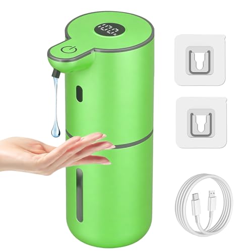 OHIFAST Automatic Liquid Soap Dispenser Touchless, USB Rechargeable Smart Hand Soap Dispenser, 6-Level Adjustable, 12.8oz/380mL Wall Mounted for Bathroom Kitchen Accessories Dish Soap-Green - color: Green, style: Liquid