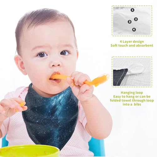 YETTASBIN Galaxy Muslin Baby Hand Washcloths, Soft Cotton Bath Face Towel, 4 Layers Extra Absorbent Feeding Burp Cloth for Newborn Infant, 3 Pack - size: 12 Inch x 3 Pack