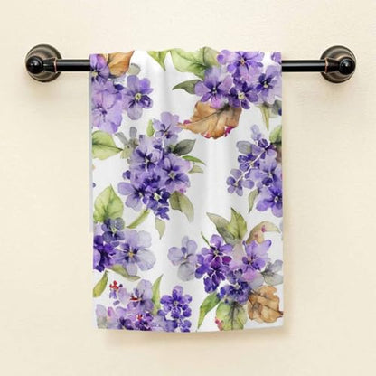 HGOD DESIGNS Violet Cotton Hand Towels - Watercolor Painting Purple Flowers & Leaves, Soft Bath Towels 15"X30" - color: Towel-91
