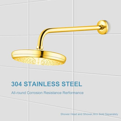 OFFO Shower Arm with Flange, 12 in Bright Gold Wall Mount Replacement Angle Shower Head Arm Wall-Mounted For Fixed Shower Head & Handheld Showerhead - color: Bright Gold, style: 12 in