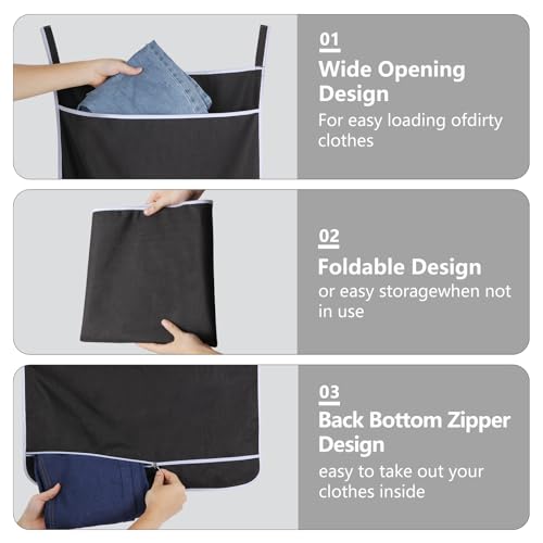 Black Hanging Laundry Hamper Bag, XL Door Hanging Hamper with Large Openging Laundry Hamper Storage Bag Large Size 36X22 Inch, Over Door Hamper