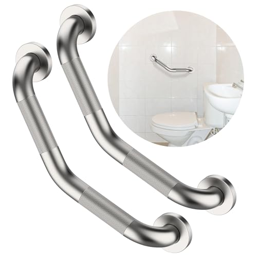 16 Inch Angled Grab Bar 2 Pack, ZUEXT Anti Slip Shower Grab Bar, Brushed Nickel Stainless Steel Knurled Bathroom Balance Bar, Safety Handrail Support,Handicap Elderly Injury Senior Assist Bath Handle - color: Brushed Nickel, size: 16 Inch - 2 Pack
