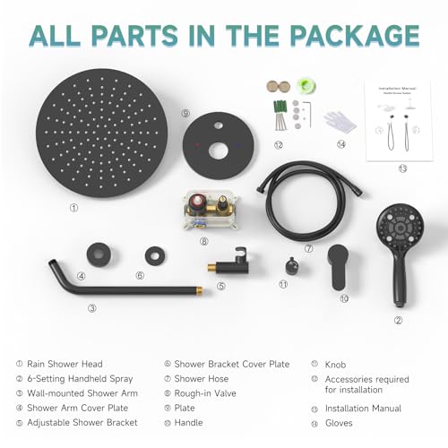 SR SUN RISE Shower Faucet - 16 Inch Multifunctional High Pressure Shower Head System with Handheld Shower Head Fixtures - Valve Included - Matte Black - color: Matte Black, size: 16 Inch