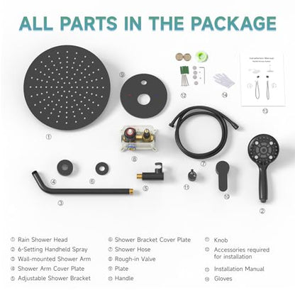 SR SUN RISE Shower Faucet - 16 Inch Multifunctional High Pressure Shower Head System with Handheld Shower Head Fixtures - Valve Included - Matte Black - color: Matte Black, size: 16 Inch