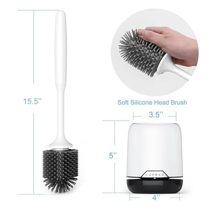 3 Pack Silicone Toilet Bowl Brush and Holder Set with Ventilated Holder, Floor Standing & Wall Mounted Toilet Scrubber - color: Black, size: 3 Pack