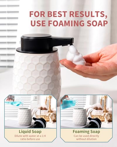 Automatic Soap Dispenser, Touchless Foaming Dish Soap Dispenser 13OZ/384ml, Ceramic White Foam Soap Dispenser Bathroom Kitchen, Waterproof, USB C Rechargeable, ANTIS'S HOME