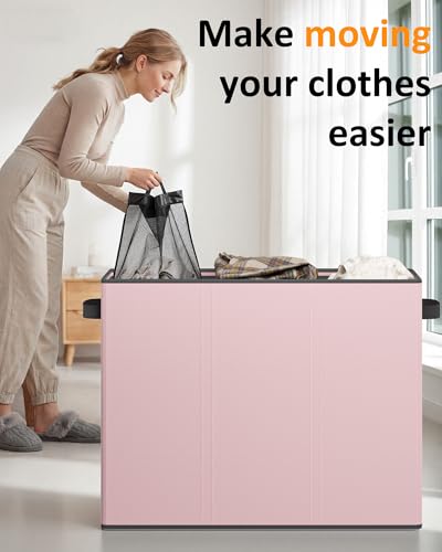 Optish 180L Laundry Hamper 3 Section, Large Laundry Hamper with Lid, Dirty Clothes Hampers with 3 Inner Bags, Laundry Basket Organizer for Laundry, Bedroom, Bathroom, Hamper 3 Compartment, Pink - color: Pink