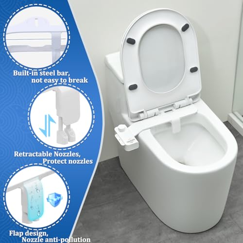 Bidet Attachment for Toilet, Non-Electric Ultra-Slim Bidet Toilet Seat Adjustable Water Pressure with Self-Cleaning Dual Nozzle (Frontal & Rear Wash), White