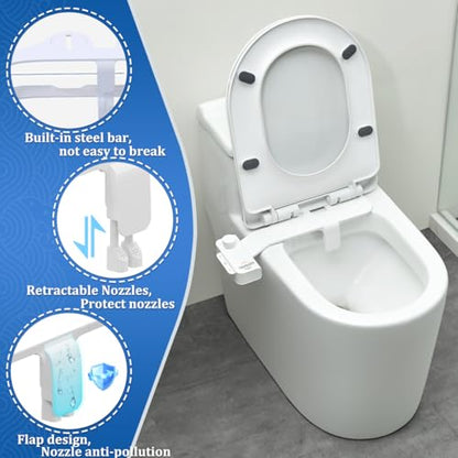 Bidet Attachment for Toilet, Non-Electric Ultra-Slim Bidet Toilet Seat Adjustable Water Pressure with Self-Cleaning Dual Nozzle (Frontal & Rear Wash), White