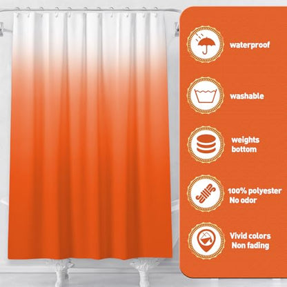 Shower Curtain Sets with Rugs and Adjustable Toilet Seat Cover | 4 Pcs Orange Bathroom Sets with Shower Curtain and Rugs and Microfiber Toilet Lid Cover - color: Orange
