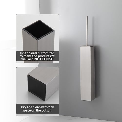 BGL Toilet Brush and Holder Set Brushed Nickel Wall Mounted for Bathroom Square Design - color: Brushed Nickel-wall Mount