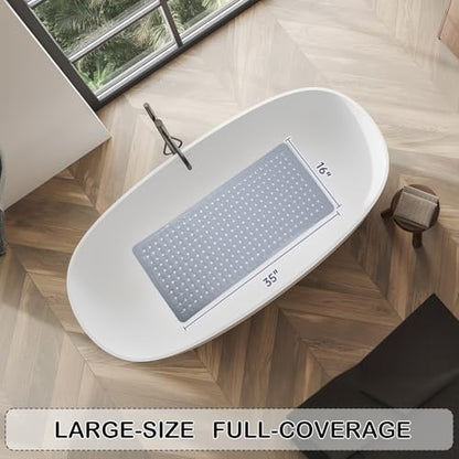 Non-Slip Bathtub and Shower Mats, Power Grip Bath Mat 35 x 16.3 Inch with Suction Cups and Drain Holes for Tub Bathroom Floor Safety, Machine Washable Soft Bathmat, Gray - color: Gray