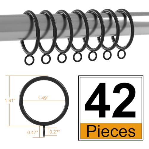 42 PCS Curtain Rings, 1.5 inch Metal Curtain Drape Sliding Eyelet Rings-Hanging Rings for Curtains and Rods, Fits Up to 1 1/4-Inch Rod, Black(Clips Not Included) - color: Black