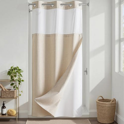 River Dream Linen Textured No Hooks Shower Curtain with Liner,Linen,36x74 | Stall,Mesh Top Window,with Snap-in Liner,Heavy Duty Fabric,Quick Dry,Bottom Magnets,Water-Repellent,Washable,Bathroom Set - color: Linen, size: 36"W x 74"L (Pack of 1)