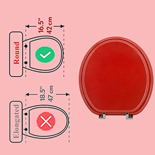 Round Toilet Seat Wood Toilet Seat Prevent Shifting with Zinc Alloy Hinges American Standard Size Toilet Seat Easy to Install also Easy to Clean (Round,Sparkling Christmas Red) - color: Christmas Red, size: Round
