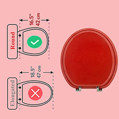 Round Toilet Seat Wood Toilet Seat Prevent Shifting with Zinc Alloy Hinges American Standard Size Toilet Seat Easy to Install also Easy to Clean (Round,Sparkling Christmas Red) - color: Christmas Red, size: Round