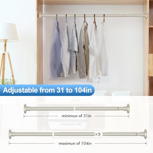 CorkLatta Brushed Shower Curtain Rod 31 to 104 Inch,1 Inch Diameter Adjustable Spring Tension Curtain Rod No Drilling Stainless Steel Telescoping Rod,No Rust | 1 Inch Diameter Stainless Steel Tension Curtain Rod Non slip, No Drill Shower Rods for Bathroom