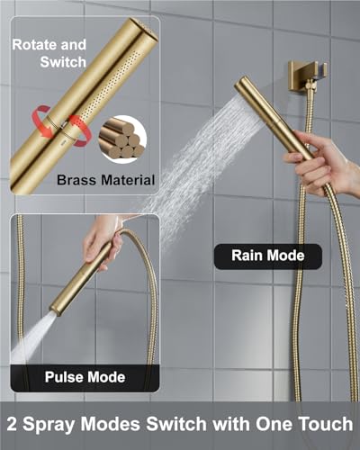 Aolemi Shower System with Rain Head and Handheld,8-Inch,Brushed Gold | High-Pressure Shower Faucet Set with Dual-Function Handheld,Rough-In Valve,1.8 GPM,Wall-Mount Trim Kit - color: Brushed Gold, size: 8 Inch