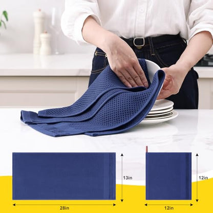 Homaxy Kitchen Towels and Dishcloths Set, Set of 12, Navy Blue | 100% Cotton Waffle Weave Kitchen Towels, Super Soft and Absorbent Dish Cloths, 12 x 12 and 13 x 28 Inches - color: Navy Blue, size: 12-Piece Set