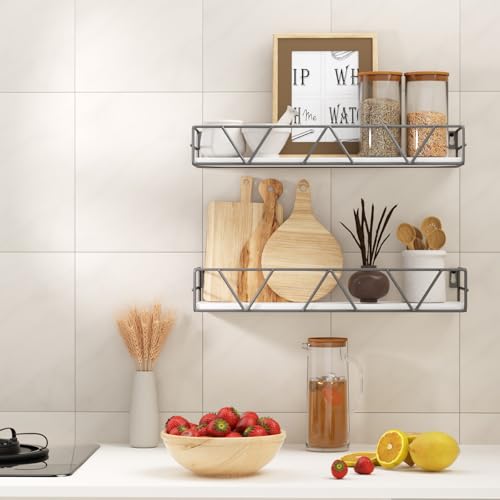 Floating Shelves Set of 3, Wood Wall Shelf, Farmhouse Shelf for Bedroom | Wall Mounted Floating Shelf for Living Room, Bedroom, Bathroom, Kitchen, Office - color: Grey