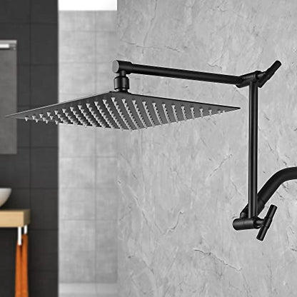 Shower Head Extension Arm - 13'' Shower Arm Extension for Rain & Handheld Shower Head, Height & Range Adjustable Shower Extension Arm with Locking Nuts, G1/2 Universal Connector, Matte Black - color: Matte Black