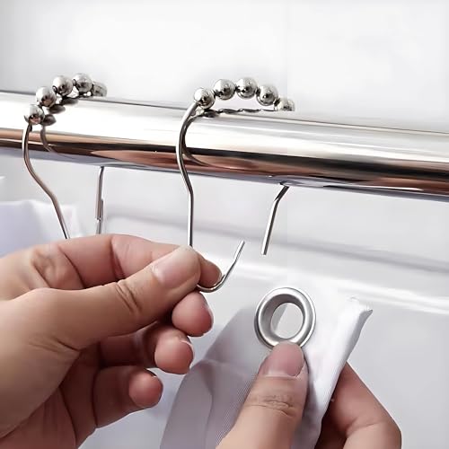 12 PCS Silver Shower Curtain Hooks Rings, Rust-Resistant Metal Double Glide Shower Hooks for Bathroom Shower Rods Curtains, Set of 12 Hooks, Silver - color: Silver