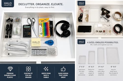 Clear Drawer Organizer Set (10 PCS) – Acrylic Storage Bins for Kitchen, Bathroom & Office – Stackable, Non-Slip, Multiple Sizes
