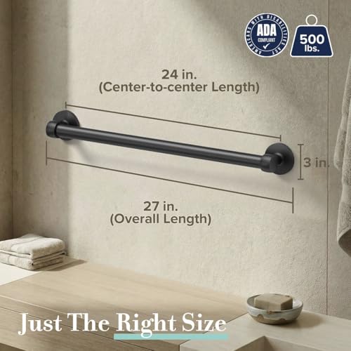 Gatco 622MX Gibson 24" L Grab Bar, Matte Black/ADA Compliant Stainless Steel Safety Grab Bar for Bathroom - color: Matte Black, size: 24"L