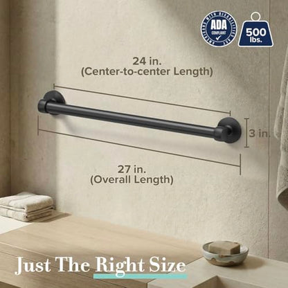 Gatco 622MX Gibson 24" L Grab Bar, Matte Black/ADA Compliant Stainless Steel Safety Grab Bar for Bathroom - color: Matte Black, size: 24"L