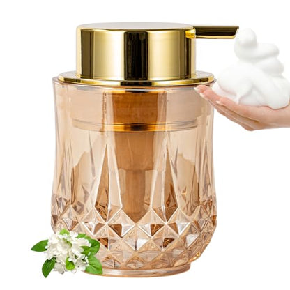Foaming Soap Dispenser - Amber Glass Foam Soap Dispenser, 8 Oz Golden Foam Hand Wash Dispenser for Bathroom, Modern Home Refillable Dish Dispenser for Kitchen (Golden)