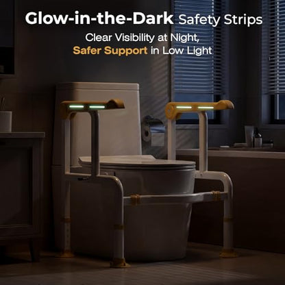Toilet Safety Rails for Elderly & Disabled with Glow-in-the-Dark Handles, 450 lbs Heavy-Duty Frame, Flip-Up Arms, Dual Lock (Suction & Clamp), Adjustable No-Wobble Support, Yellow - color: Yellow