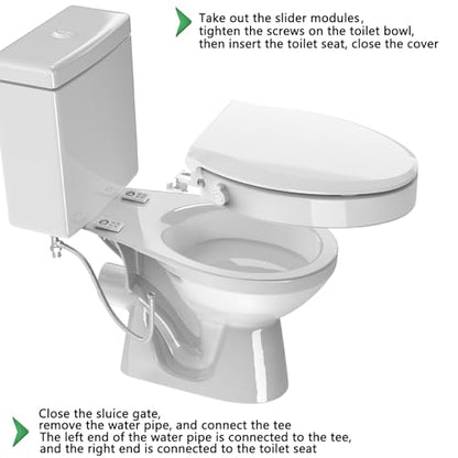 Aünsffer Raised Toilet Seat Bidet 2.91in, Elongated Bidet Toilet Seat, 3 Wash Mode, Soft Close & Quick Release, no Electric, Adjustable Anti-Slip Pad, Home/Commercial Use for Senior, 18.5inch, White