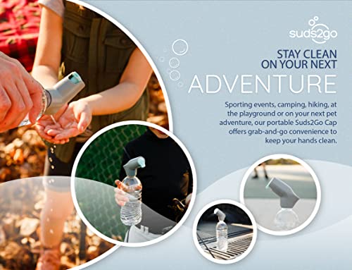 Refillable Caps, 2 Pack - Universal Fit Turns Most Disposable Water Bottles Into A Hand Washing Station - Includes Refillable Soap Reservoir - Conveniently Sized to Take on The Go - color: Gray