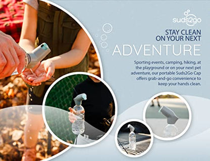 Refillable Caps, 2 Pack - Universal Fit Turns Most Disposable Water Bottles Into A Hand Washing Station - Includes Refillable Soap Reservoir - Conveniently Sized to Take on The Go - color: Gray