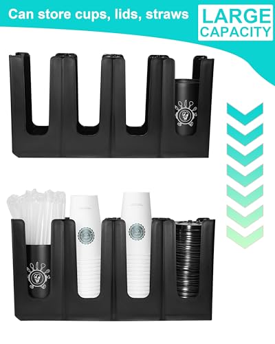 Cup Holder Lid Dispenser with Straw Organizer,Disposable Coffee Cup Dispenser,Cup Storage Organizer for Breakroom Countertop Coffee Station Bar Restaurant
