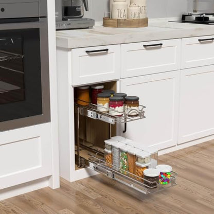 OCG 2 Tier Pull Out Cabinet Organizer (12.5" W x 21" D), Pull Out Drawers for Kitchen Cabinets, Pull Out Shelves for Base Cabinet Organization in Kitchen Bathroom Pantry, Chrome Finish - size: 12.5"W x 21"D, 2 Tier