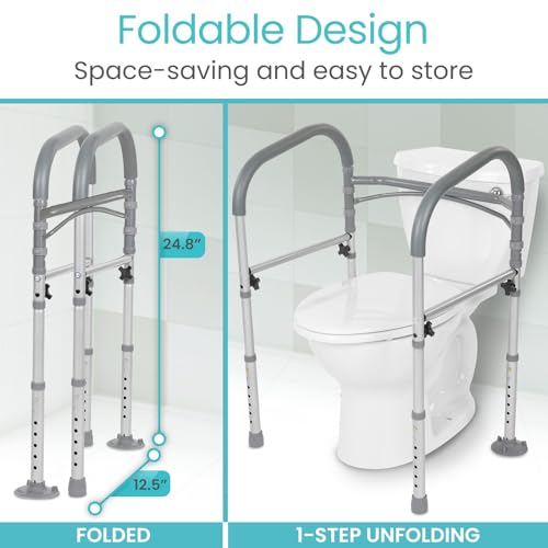 Vive Toilet Safety Rail - Medical Chair for Handicapped & Seniors - Folding | Bathroom Frame w/Handles, Arms for Elderly, Disabled - Standalone Grab Bar - Seat Assistance Support Stand Up Assist