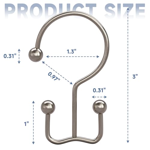 Titanker Shower Curtain Hooks Rings, Rust Resistant Metal Minimalist Simple Double Glide Shower Hooks Rings for Bathroom Shower Rods Curtains, Set of 12 Hooks - Nickel - color: Nickel, style: Minimalist