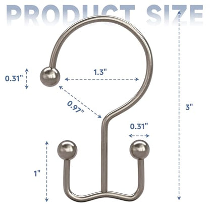 Titanker Shower Curtain Hooks Rings, Rust Resistant Metal Minimalist Simple Double Glide Shower Hooks Rings for Bathroom Shower Rods Curtains, Set of 12 Hooks - Nickel - color: Nickel, style: Minimalist