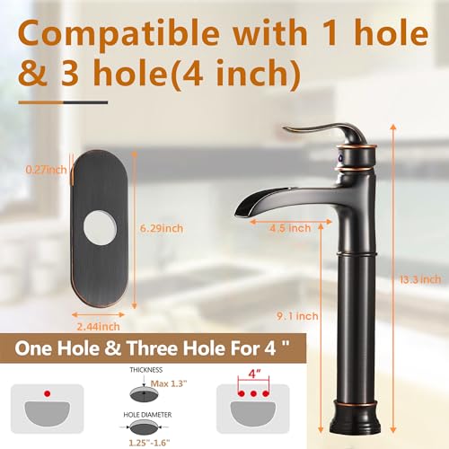 Tall Vessel Waterfall Faucet Bathroom Faucet Single Handle One Hole Oil Rubbed Bronze Finish Large Spout Lavatory Faucets Oil Rubbed Bronze - color: Tall - Oil Rubbed Bronze - Single