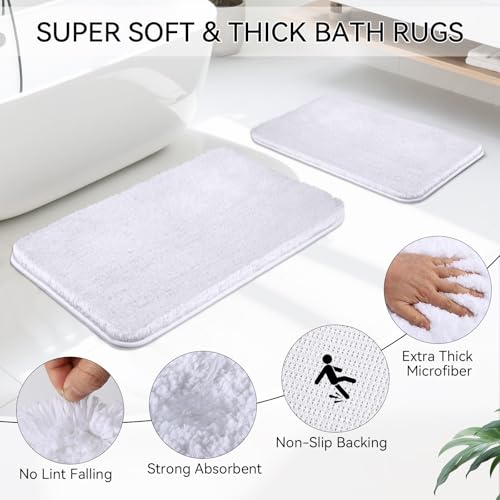 White Bathroom Set, White Bathroom Accessories Sets with Shower Curtain and No-Slip Bath Rugs, Natural Loofah Sponge, Soap Dispenser, Toothbrush Holder, Toothbrush Cup and Tray for Bathroom - size: Bath Set+Shower Curtain+Bath Rugs+2PCS Loofah, style: Whi