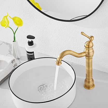 360° Swivel Antique Brass Bathroom Vessel Sink Faucet Single Handle One Hole Matching with Pop Up Drain - color: Antique Brass, size: Vessel