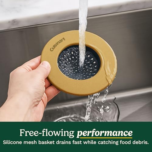 Cuisinart Stainless Steel Kitchen Sink Drain Strainer, 2-Pack, 4.35" | Fits standard 3.5in drains, silicone base and mesh, scratch-safe on steel or porcelain, enamel-coated to resist rust - color: Gold