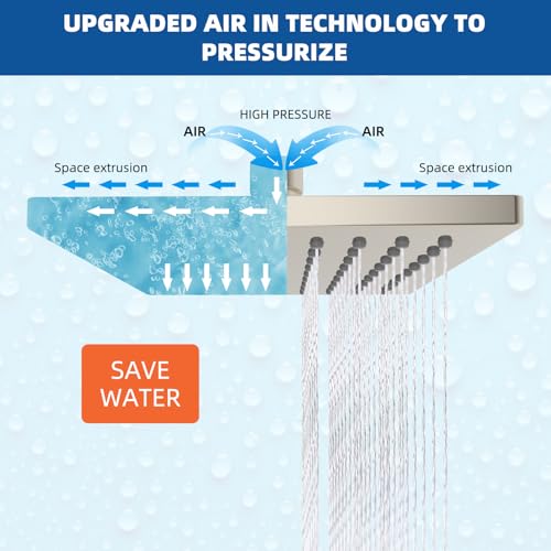 Hibbent cUPC Certified Thickness Metal 6'' Rain Shower Head, Brushed Nickel | High Pressure Shower Head, Bathroom Waterfall Shower Heads, High Flow Fixed Showerheads with Adjustable Brass Ball Joint - color: Brushed Nickel, style: Square 6''